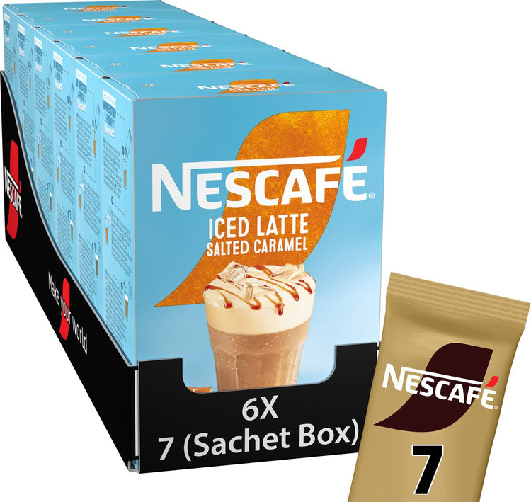 Nescafé Gold Iced Salted Caramel Latte Instantkaffee – 6 Schachteln mit 7 Beuteln