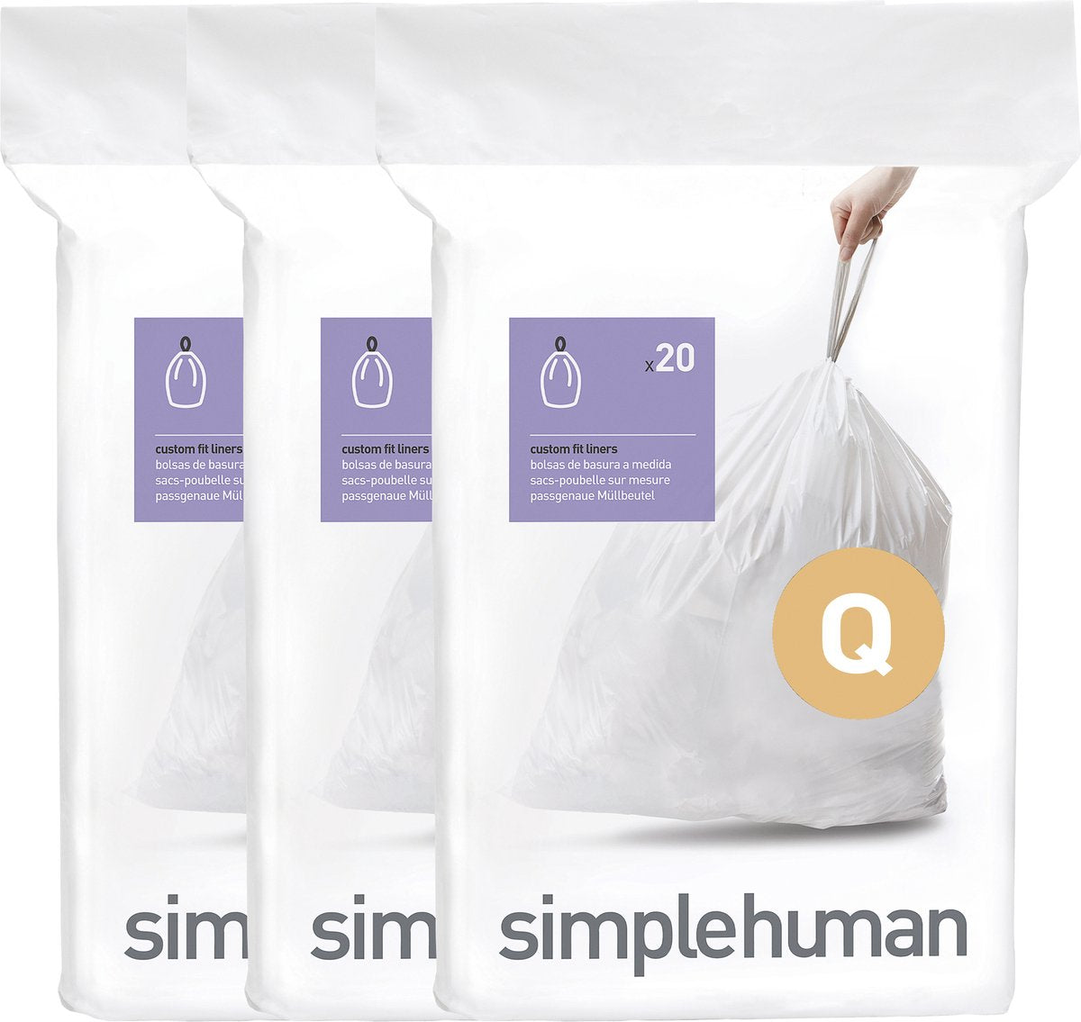 Simplehuman Code Q Abfallbeutel – 50 Liter – 60 Stück – mit Kordelzug – weiß