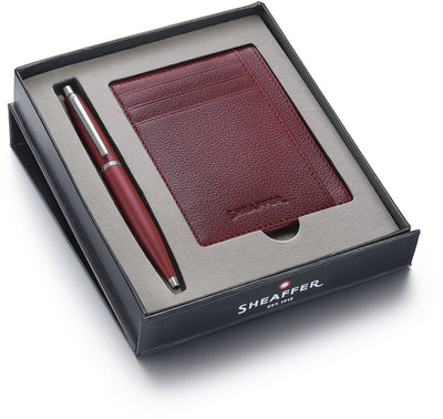 Sheaffer Kugelschreiber-Geschenkset – VFM 9403 – Excessive Red Chrome plattiert – mit Kreditkartenetui Scarlet Blaze – SF-G2940351-2