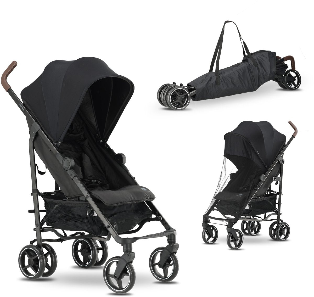 Deryan Bobby Regenschirm-Buggy – mit Tragetasche – verstellbar – Schwarz