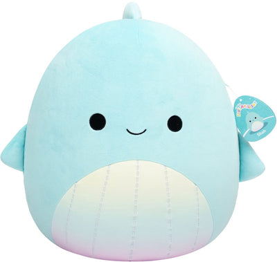 Jazwares Squishmallows – großer Plüsch (Shah – blaugrüner Wal mit Regenbogenbauch) – 40 cm Plüsch