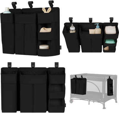 Lionelo Seitentasche groß – Nachttischtasche, Kinderbett-Organizer 58×11×58 cm – 3-teiliges modulares Design mit Reißverschlusstasche – für Reisebett, Beistellbox – verstärkt, multifunktional herausnehmbar – Windeln, Feuchttücher-Zubehör