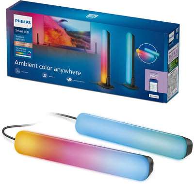 Philips Smart Lighting – Farbverlaufslichtleisten – Tischlampe – RGB – farbiges und einstellbares weißes Licht – Musiksynchronisierung – Wandfluter – Länge: 30 cm – Schwarz – funktioniert mit der Wiz-App – WLAN