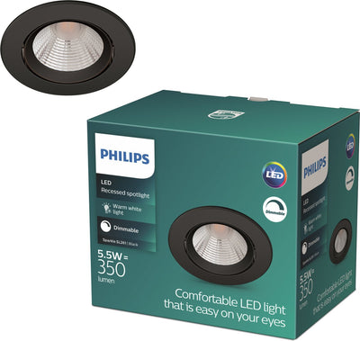 Philips LED Philips Sparkle Einbaustrahler – dimmbar mit Dimmschalter – 5,5 W – warmweißes Licht – Schwarz