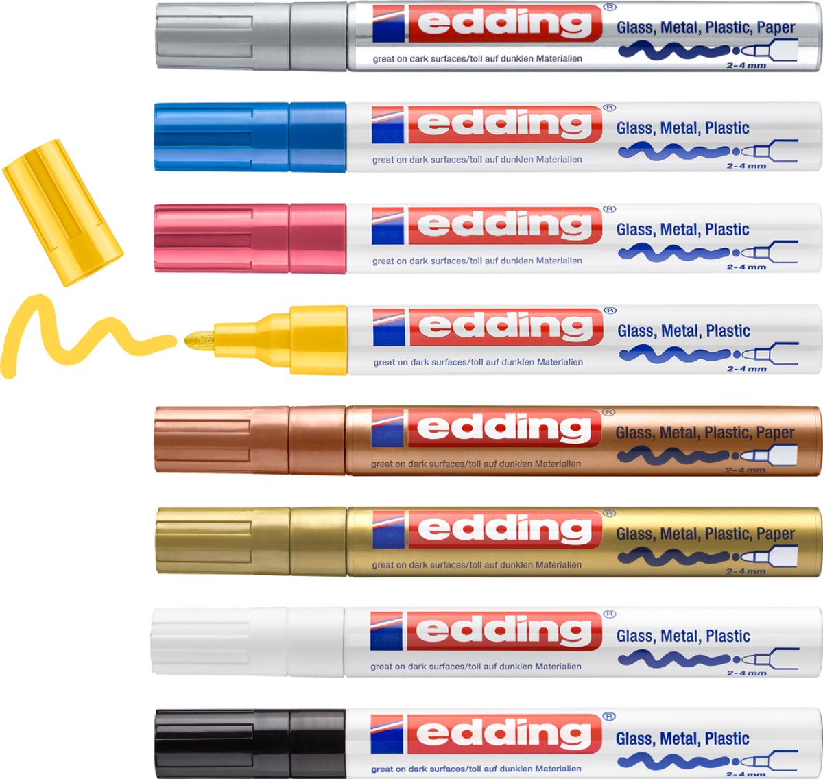 Edding 750 8 s Glanzlackmarker-Sortiment-Set – runde Spitze – 2–4 mm – Set mit 8 Stück