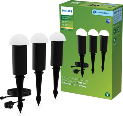 Philips LED Philips Edwina Gardenlink – 3er-Pack – Sockellampe mit Spieß – 24 V – warmweißes Licht; 2700 K – Schwarz – Gartenwegbeleuchtung