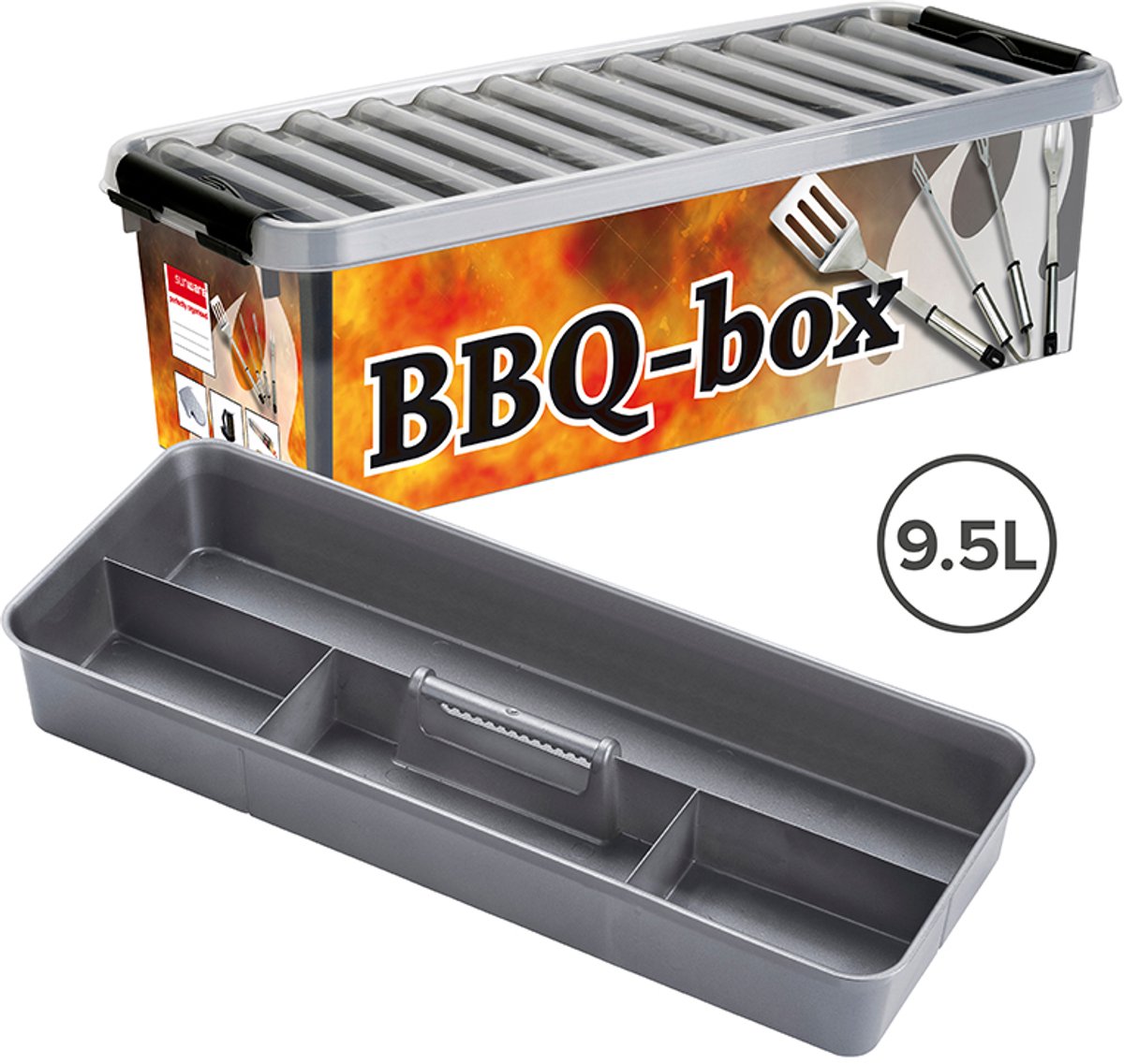 Sunware Q-Line Grillbox 9,5 l – Grill-Aufbewahrungsbox mit Einsatz mit Fächern