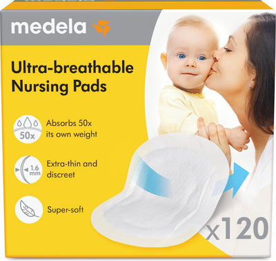 Medela – ultra-atmungsaktive Stilleinlagen – Einweg – zum Stillen – hautfreundlich und bequem – 120 Stück