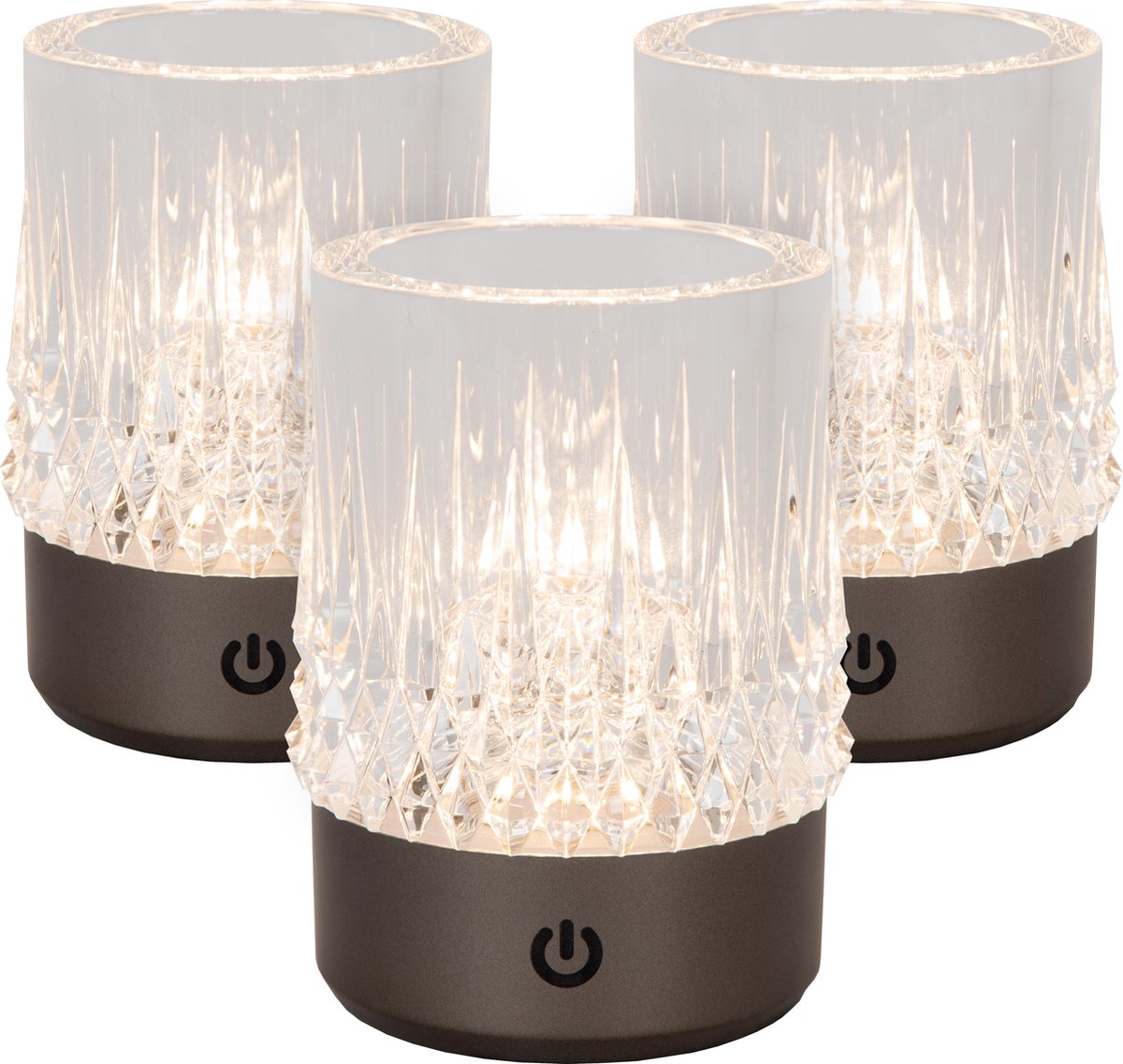 Lucide Lily - wiederaufladbare Tischleuchte - wiederaufladbarer Akku - ø 8 cm - LED 3 Stufendimmung - 1x3w 2700k 3000k - Schwarzchrom - 3er-Set