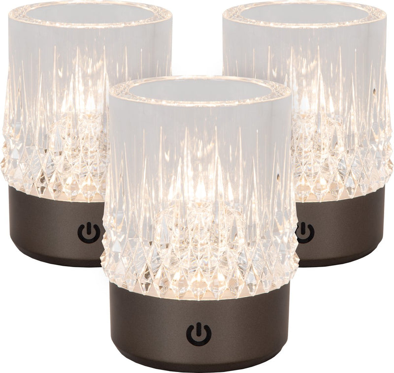 Lucide Lily - wiederaufladbare Tischleuchte - wiederaufladbarer Akku - ø 8 cm - LED 3 Stufendimmung - 1x3w 2700k 3000k - Schwarzchrom - 3er-Set