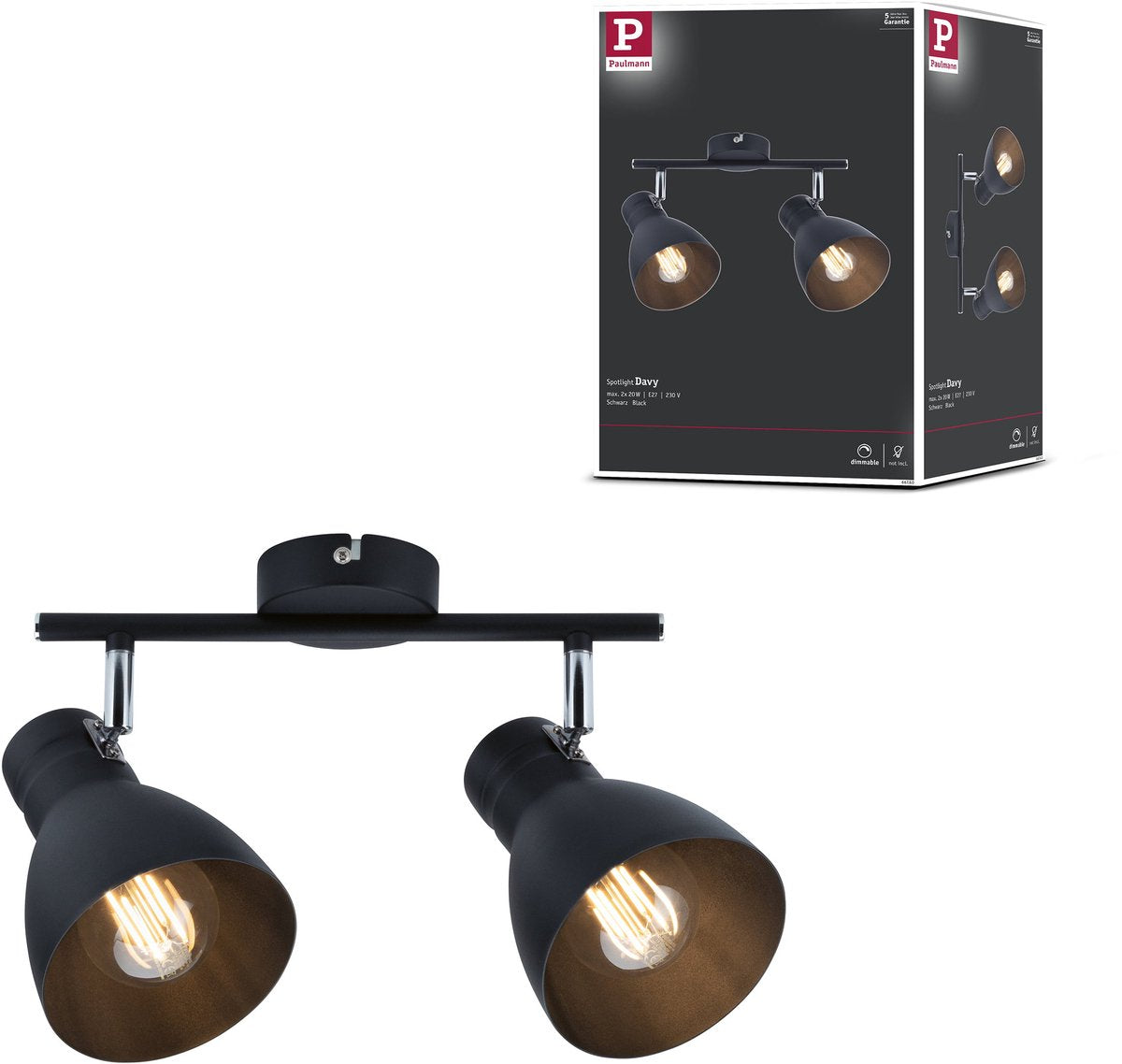 Paulmann Strahler Davy E27 230V max. 2x20w dimmbar schwarz