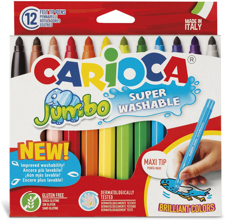 Carioca Jumbo-Marker – 12 Farben – Maxispitze 6 mm – waschbar – Malmarker für Kinder