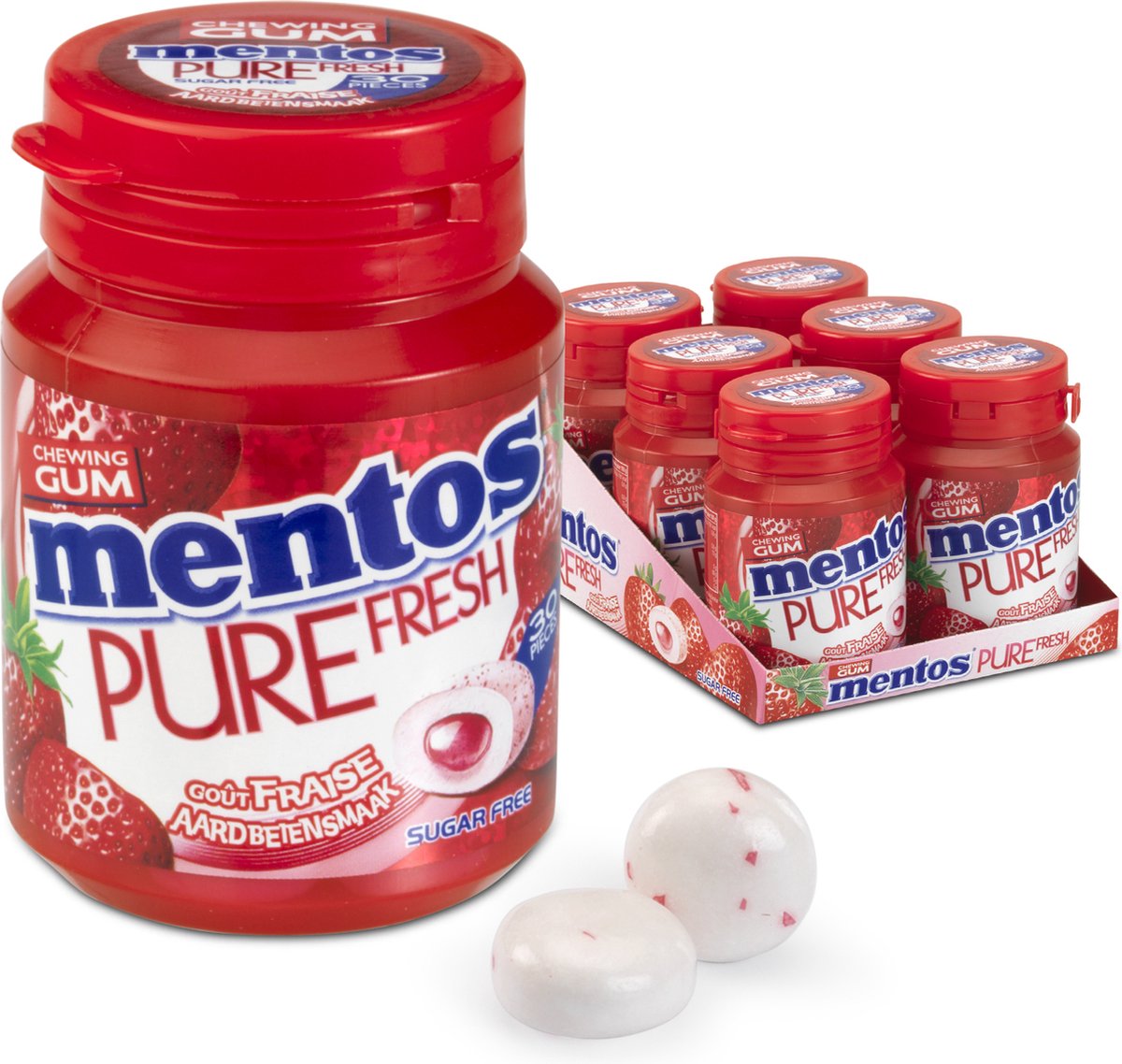 Mentos Kaugummi pure frische Erdbeere – Kaugummi – zuckerfrei – 1x6 Stück