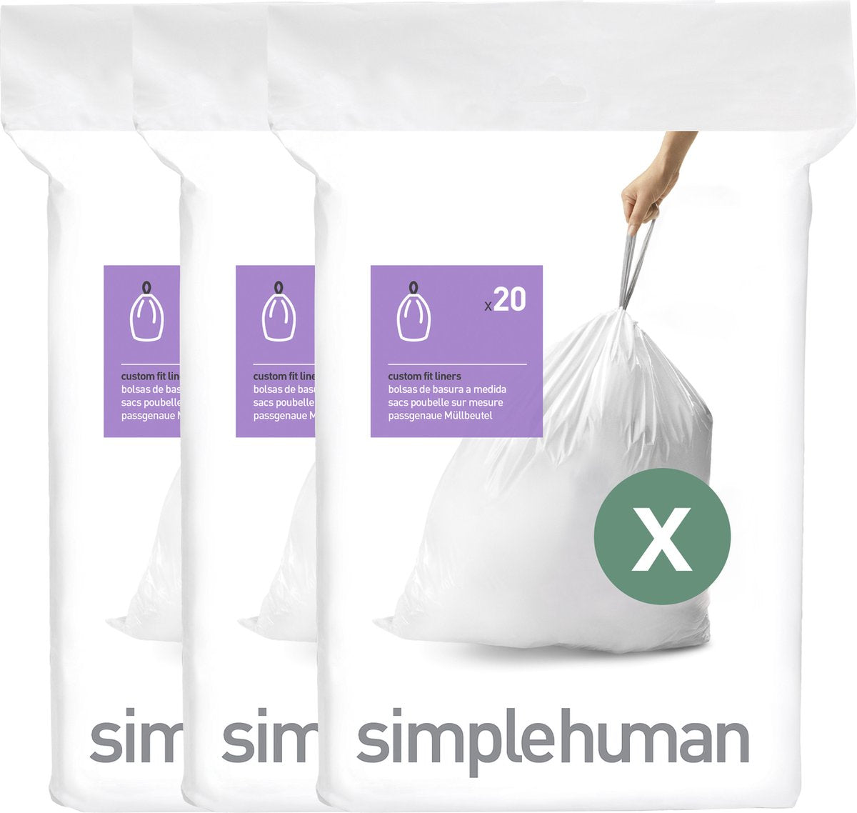 Simplehuman Code X Abfallbeutel – 80 Liter – 60 Stück – mit Kordelzug – weiß