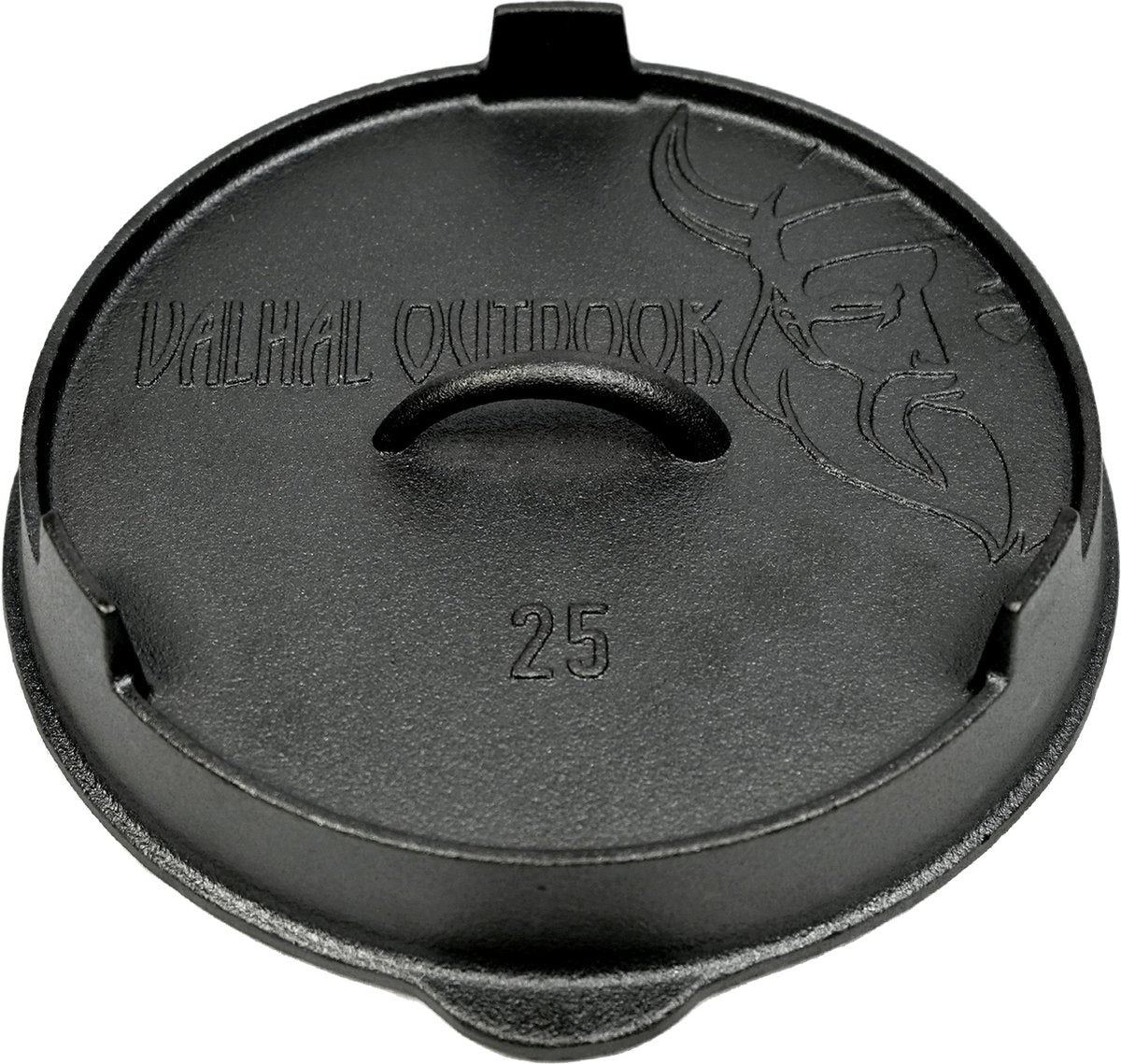 Valhal Outdoor – Gusseisendeckel für Bratpfanne 25 cm – kann auch als Grillpfanne verwendet werden, vh.lid25