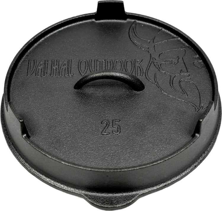 Valhal Outdoor – Gusseisendeckel für Bratpfanne 25 cm – kann auch als Grillpfanne verwendet werden, vh.lid25