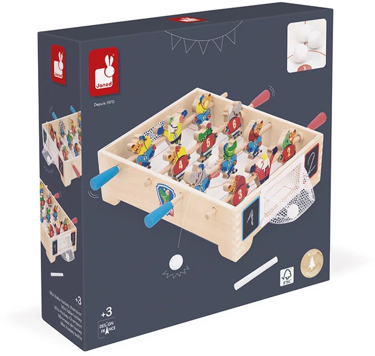 Janod – Apple Pop – Mini-Tischfußball – Eishockey-Thema