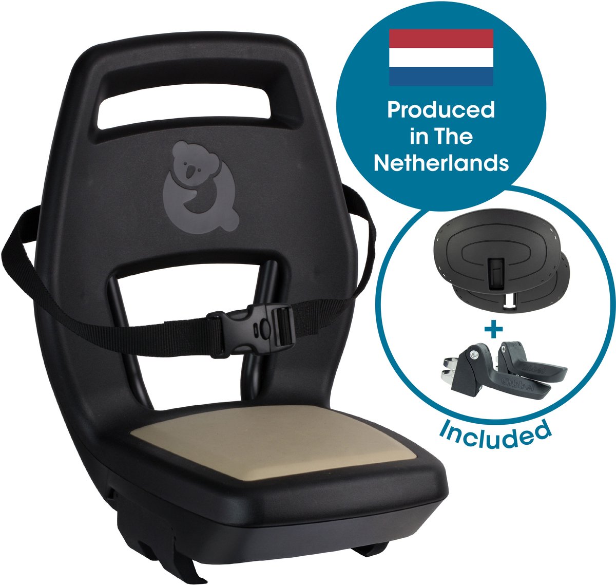 Qibbel Q344 Rücksitz 6+ Junior mit Fußstützen und Schutzplatten Khaki Schwarz
