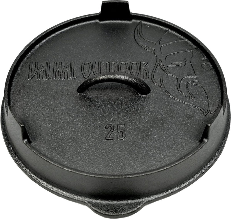 Valhal Outdoor – Gusseisendeckel für Bratpfanne 25 cm – kann auch als Grillpfanne verwendet werden, vh.lid25