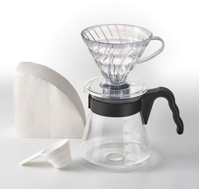 Hario v60 – Kaffeetropfer, Kaffeekanne, Kaffeefilter, Messlöffel – Komplettset