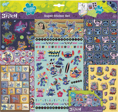 Totum Disney Stitch Sticker – Super Sticker Set XL 7 Blatt | Bastelspielzeug und Aufkleber für Mädchen und Jungen - inkl. Luxusaufkleber und Spiele