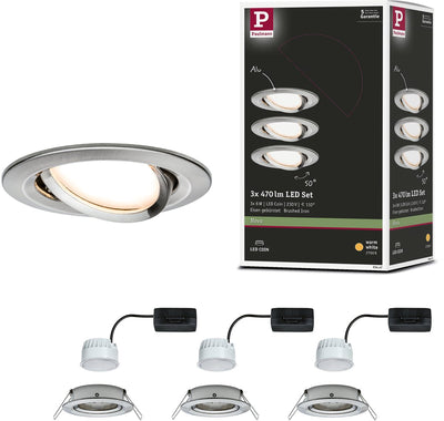 Paulmann LED Einbauleuchte Nova Coin 3er Set schwenkbar rund 84 mm 50° Coin 3x6W 3x470lm 230V 2700K Stahl gebürstet