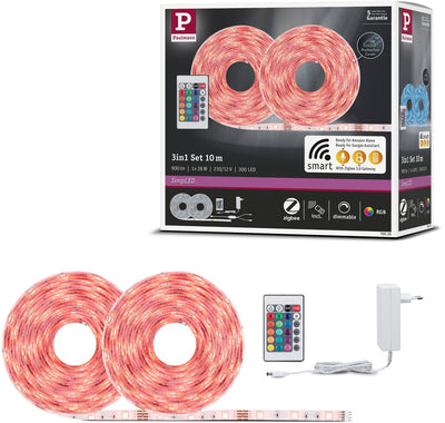 Paulmann einfacher LED-Streifen 10 Meter Smart Home ZigBee 3.0 RGB – Plug-Play-Set – 26 W – 90 lm m – 30 LEDs m – beschichtet – für den Innenbereich