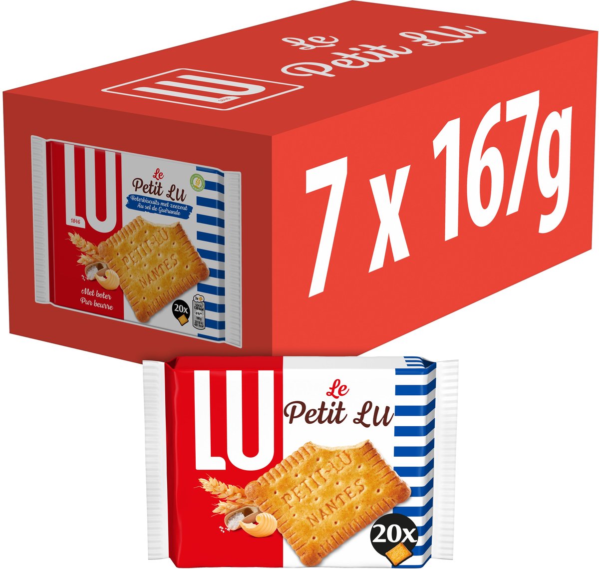 Lu Petit Beurre Kekse Butterkekse Meersalz 7 x 167g (20 x 8,3g) - Butterkekse - Knusperkekse - Kekse für unterwegs - Kaffee - Tee - Arbeit - Brühe