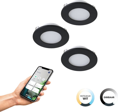 Eglo connect.z fueva-z smarte Einbauleuchte – ø 8,5 cm – Schwarz und Weiß – Set mit 3 Spots – einstellbares weißes Licht – dimmbar – ZigBee