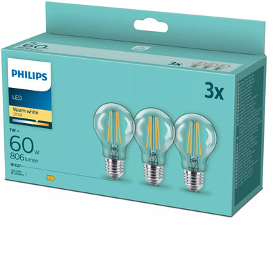 Philips LED-Lampe transparent – 60 W – E27 – warmweißes Licht – Werbeverpackung