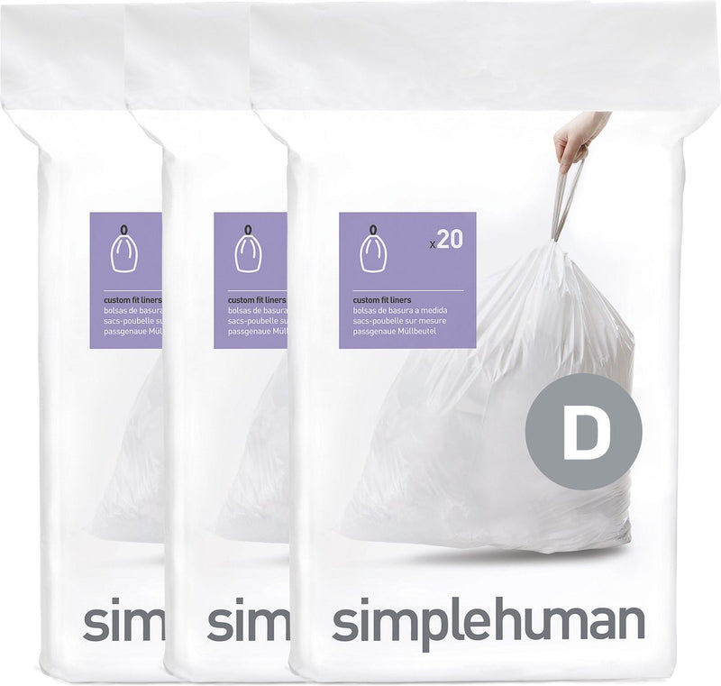 Simplehuman Code D Abfallbeutel – 20 Liter – 60 Stück – mit Kordelzug – weiß