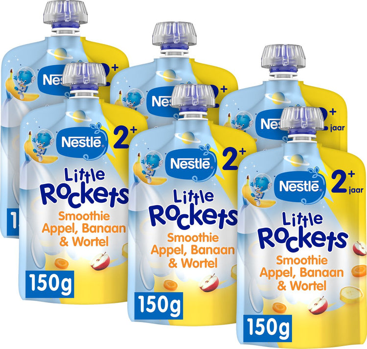 Nestlé Little Rockets Apfel-Bananen-Karotte – Obst auspressen ab 2 Jahren – Snacks – 6 x 150 g