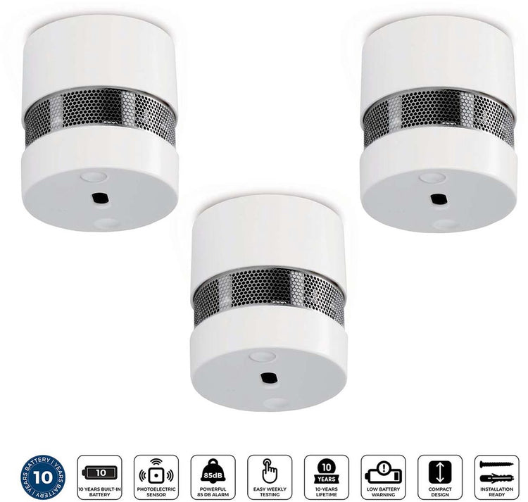 Alecto Mini-Rauchmelder SD1020 3x – Brandmelder mit Batterie für 10 Jahre – entspricht europäischen Normen – 3 Stück