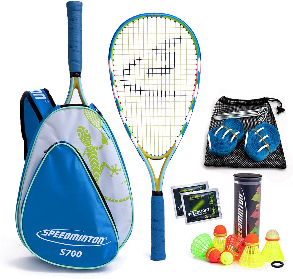 Speedminton S700-Set – Speed-Badminton – Crossminton – Speed-Badminton-Set – Gelb, Grün, Blau