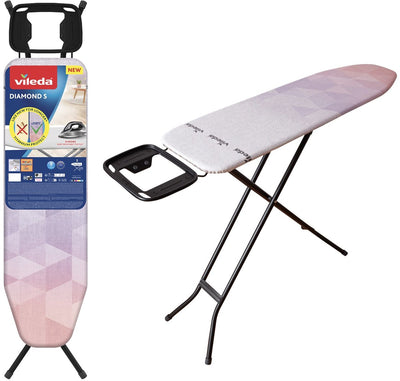 Vileda Diamond M Bügelbrett – große Bügelfläche von 120 x 38 cm – mit hitzebeständigem Bezug, damit es länger wie neu aussieht – Schwarz