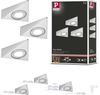 Paulmann LED Unterschrankbeleuchtung Trias Näherungsschalter 3er Set 3x2,7w 135x132 mm 3x185lm 230 12V Stahl gebürstet