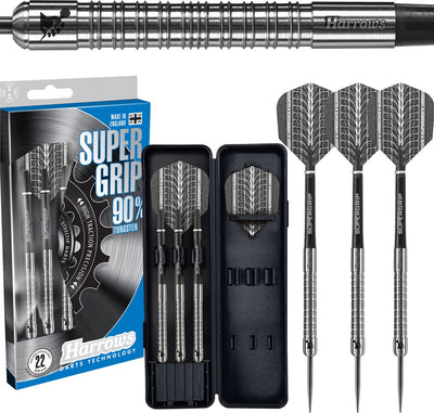 Harrows Steeltip-Darts Super Grip – 90 % Wolfram – 26 Gramm – Profi-Darts mit maximalem Grip – Wettkampftraining –