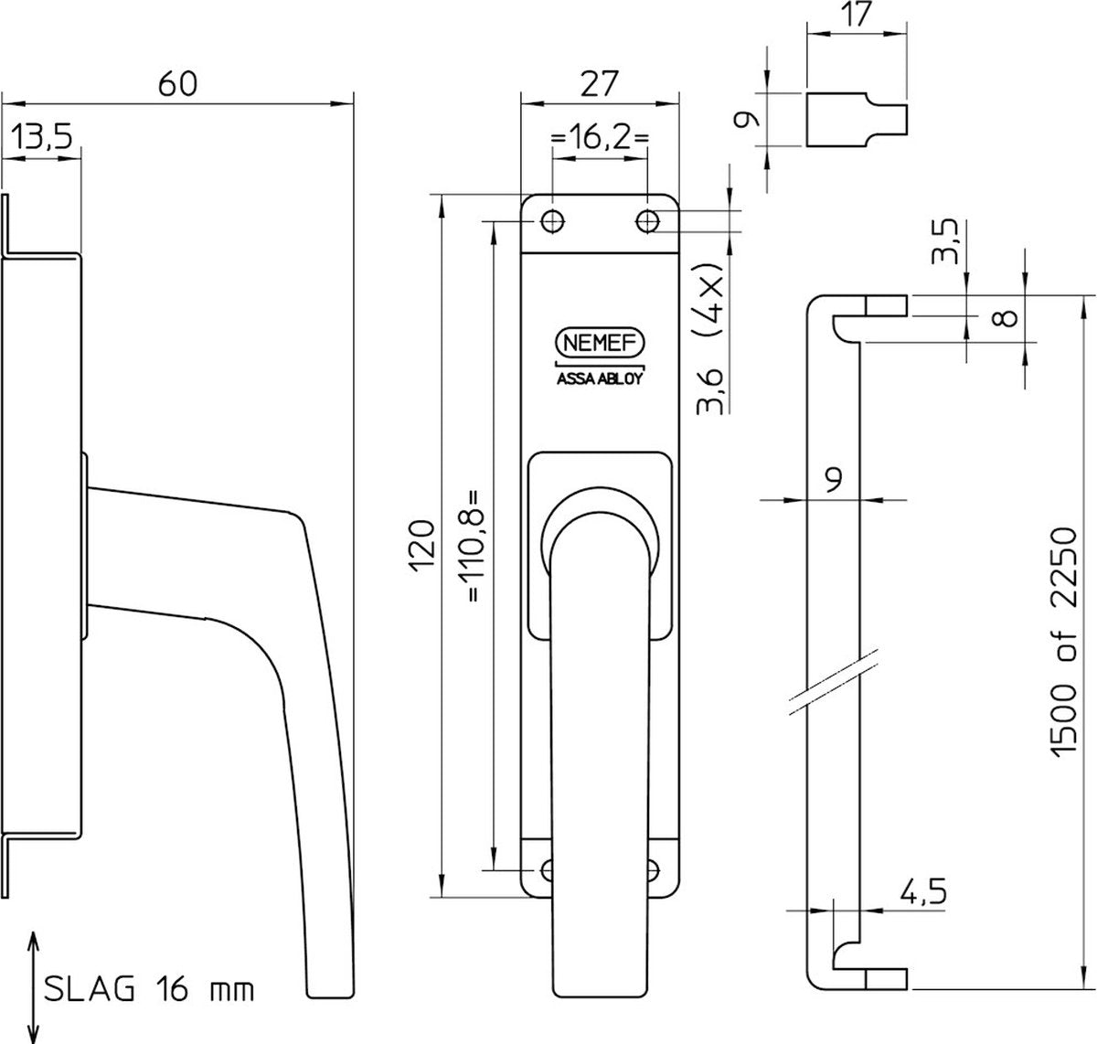 Nemef Türbeschlag 7 l1500 mm