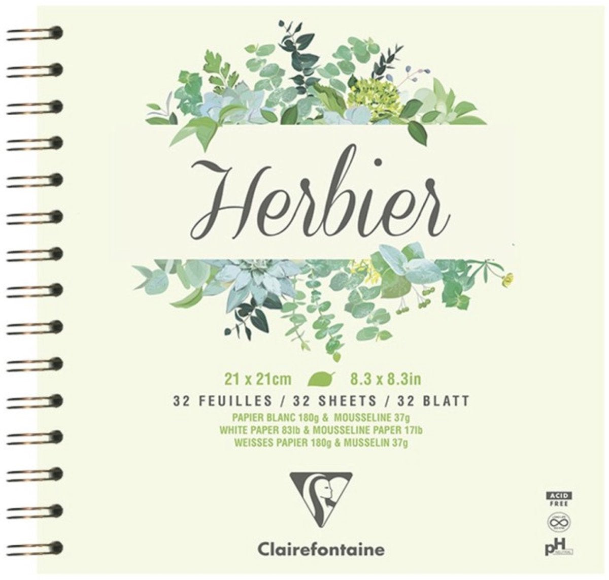 Clairefontaine Herbarium-Ringbuch-Notizbuch – 21 x 21 cm, 180 g – 32 Blatt