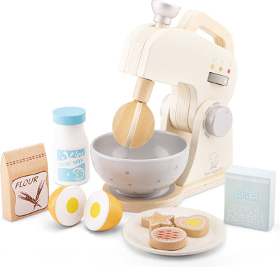 New Classic Toys ® Holzmixer-Spielset – inklusive Schüssel, Mehl, Zucker, Milch, Eier und Kekse – Spielzeug-Küchenmaschine für Kinder – Rollenspiel-Küchenspielzeug – ab 3 Jahren