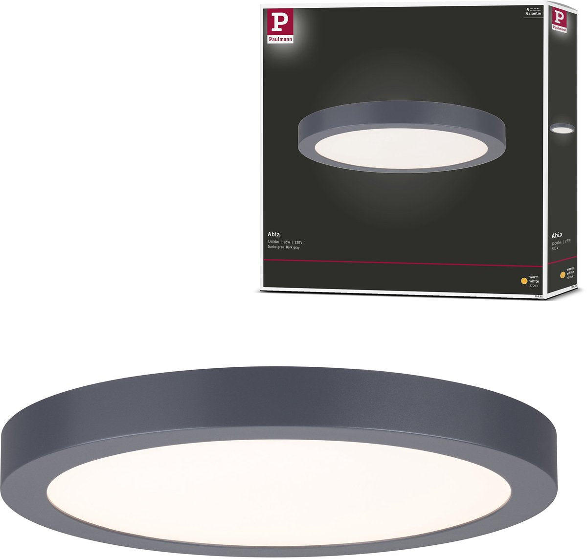 Paulmann LED Panel Abia rund 300 mm 22w 2200lm 2700k dunkelgrau