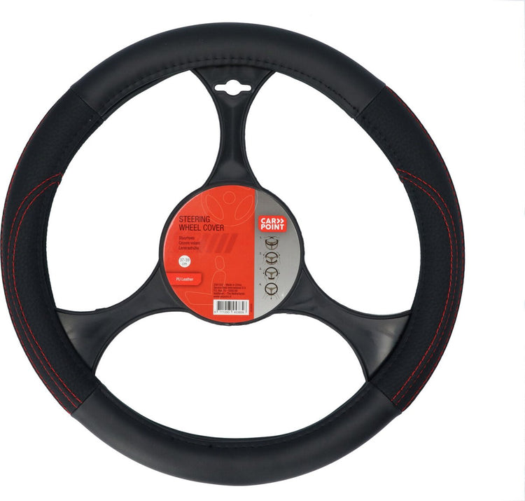 Carpoint Lenkradbezug Auto – PU-Leder schwarz mit rot – für Lenkräder mit einem Durchmesser von 37–39 cm