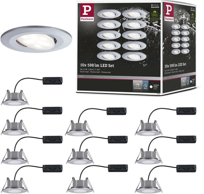 Paulmann LED Einbauleuchte Calla Basisset schwenkbar IP65 rund 90 mm 30° 10x5,2W 10x460lm 230V dimmbar 4000K chrom matt