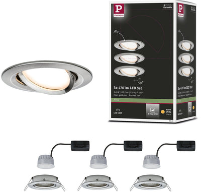 Paulmann LED Einbauleuchte 3-Stufen-Dim Nova Coin Basisset schwenkbar rund 84 mm 50° Coin 3x6W 3x470lm 230V dimmbar 2700K Stahl gebürstet