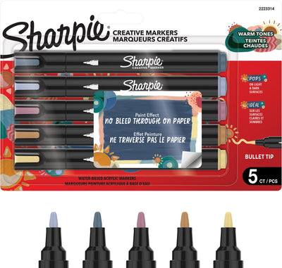 Sharpie kreative Marker-Acryl-Farbstifte | wasserbasierte Farbmarker | Nicht kontinuierliche Tinte schreibt auf den meisten Oberflächen | Aufzählungspunkt | Bastel- und Künstlerbedarf | warme Töne | 5 Stück