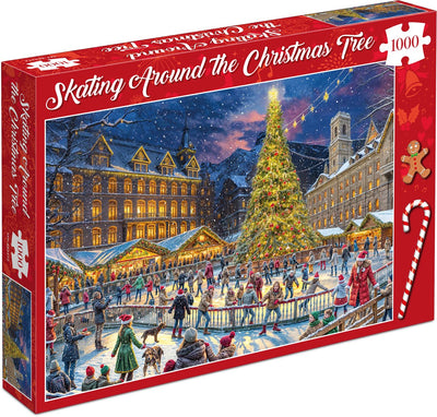 Tucker's Fun Factory Weihnachtspuzzle – Schlittschuhlaufen um den Weihnachtsbaum – 1000 Teile 68×49cm (B×H) – Puzzles