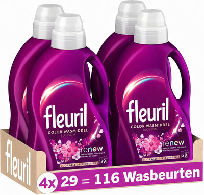 Fleuril Color Blossom – Flüssigwaschmittel – Buntwäsche – intensives Dufterlebnis – 4x29 Wäschen – Vorteilspack