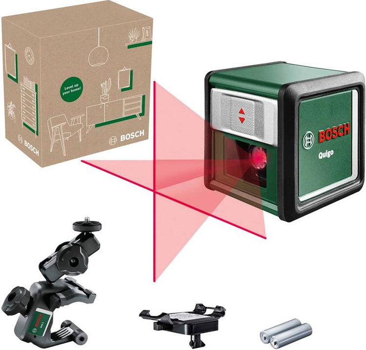 Bosch Kreuzlinienlaser Quigo LLI (Alkaline (2x LR03 AAA), Universalklemme mm 2 und Adapterplatte)