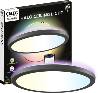 Calex Halo Smart Deckenleuchte – Smart Deckenleuchte 30 cm – RGB und warmweißes Licht – Schwarz