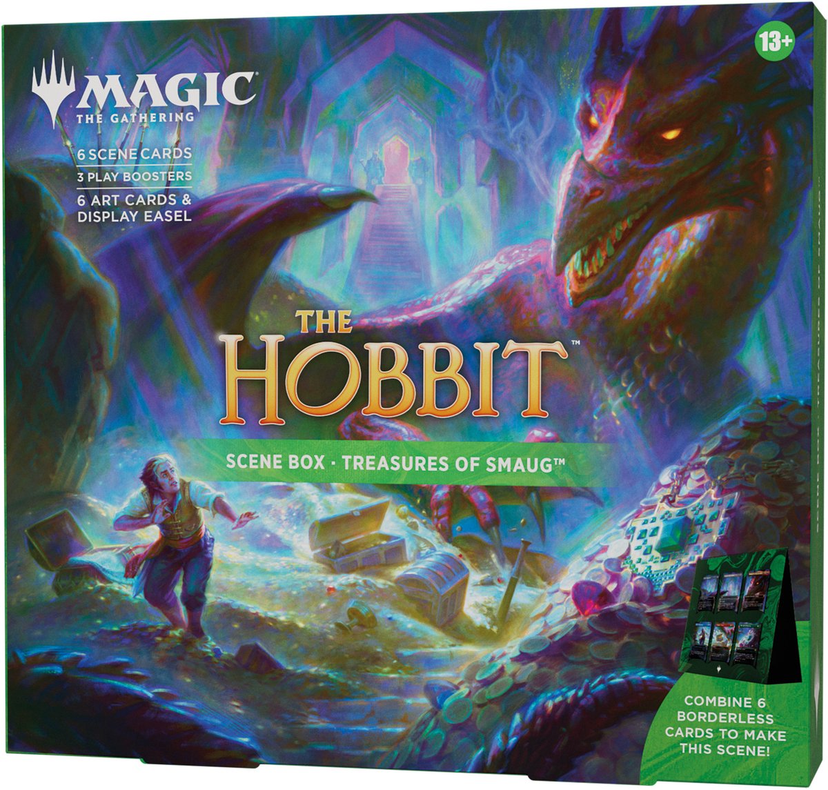 Magic the Gathering Magic: The Gathering | Die Hobbit-Szenenbox – Schätze von Smaug| 6 randlose Folienszenenkarten, 6 Kunstkarten, 3 Spielbooster + Präsentationsstaffelei